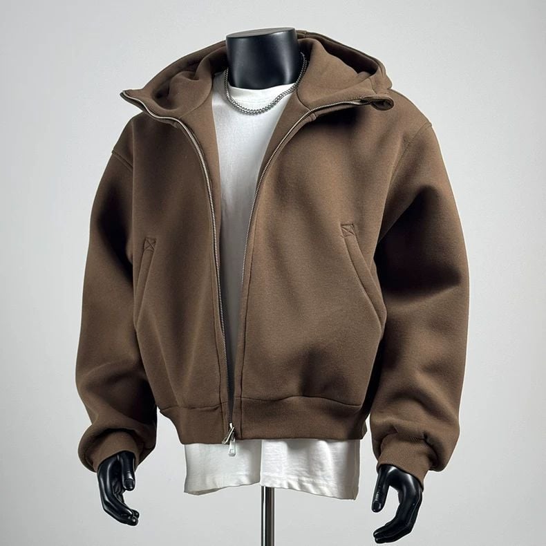 Ανδρικό φούτερ με κουκούλα από Corduroy με γούνα κουνελιού (>96%), φερμουάρ, Άνοιξη 2025