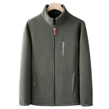 Vyrų poliar fleece striukė, laisvo kirpimo kardigano stiliaus, dviejų pusių veliūro įdaila, žieminis modelis (Medžiaga: poliar fleece; Įdaila: dvipusis veliūras; Stilius: kardigan; Kirpimas: laisvas; Gobtuvas: be gobtuvo)