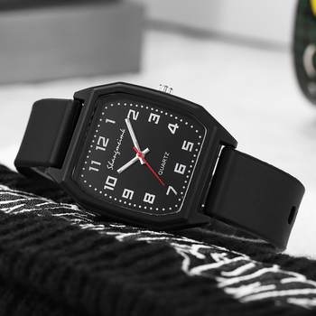 Ceas de damă cu cuarț, curea din silicon, cadran dreptunghiular, carcasă din aliaj, timp mondial