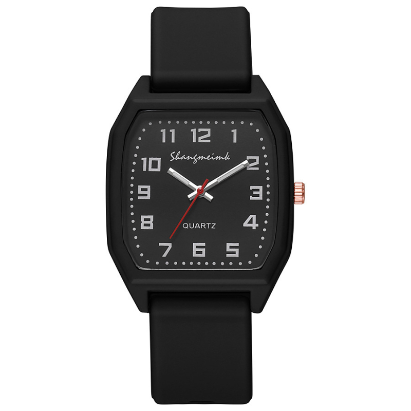 Ceas de damă cu cuarț, curea din silicon, cadran dreptunghiular, carcasă din aliaj, timp mondial