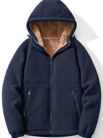 Vyrinė flisinė striukė su gobtuvu, avies vilnos pamušalas, kardigano stilius, žiemai