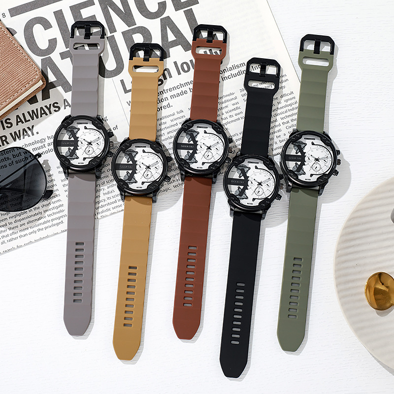 Ceas bărbătesc cu cuarț, oră mondială, carcasă din aliaj, curea din silicon, rezistent la apă