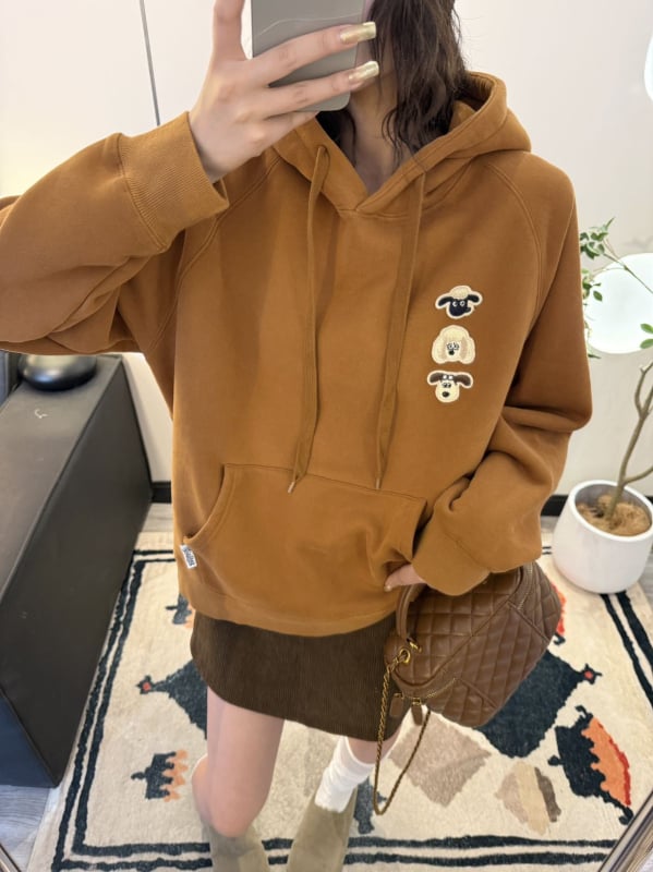 Paper Bag hoodie s flisom, karikatura izšivena, široka ležerna kroj, jesen-zima, 400 g, raglan rukavi, 8805
