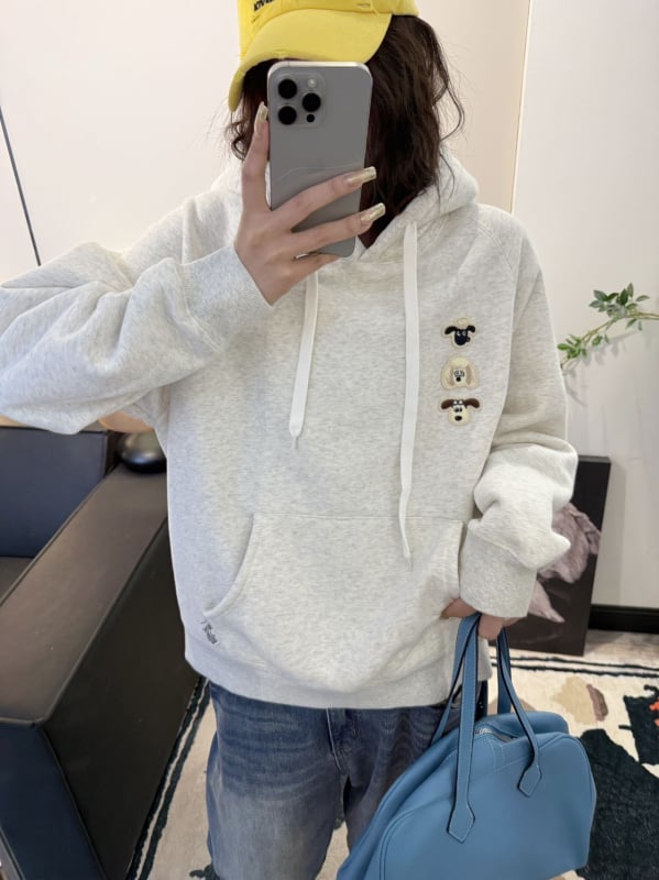 Paper Bag hoodie s flisom, karikatura izšivena, široka ležerna kroj, jesen-zima, 400 g, raglan rukavi, 8805