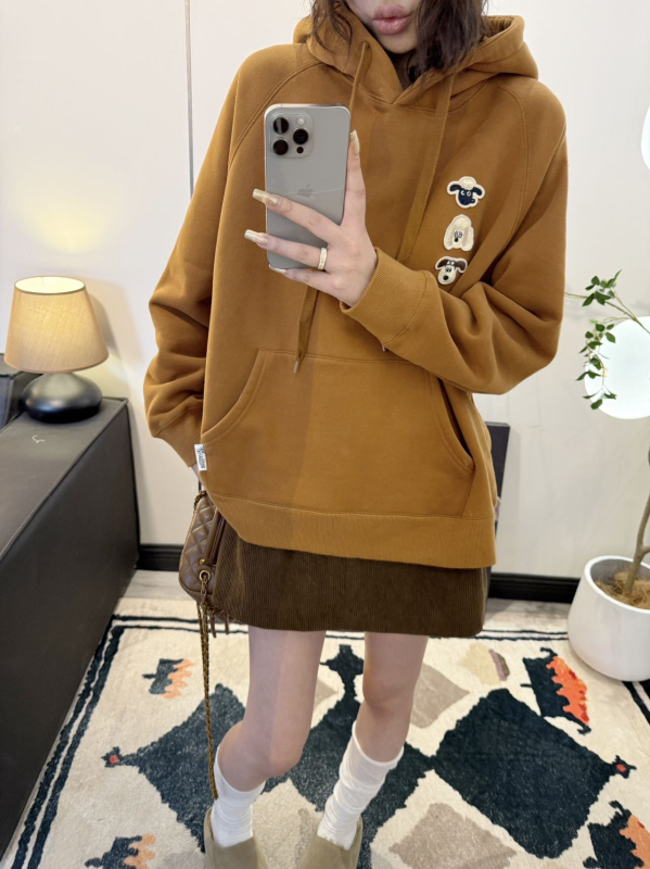 Paper Bag hoodie s flisom, karikatura izšivena, široka ležerna kroj, jesen-zima, 400 g, raglan rukavi, 8805