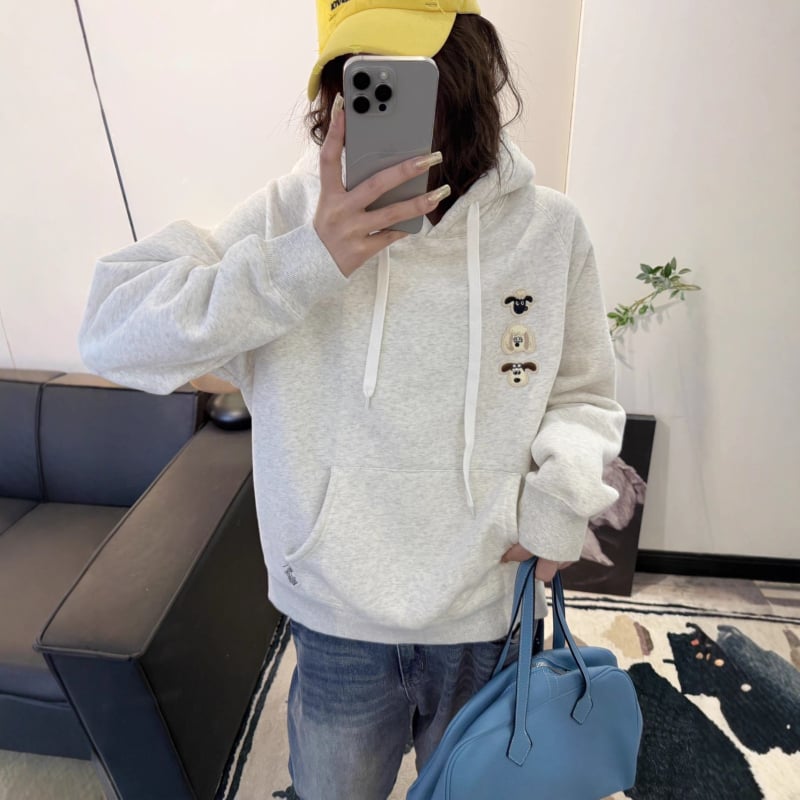 Paper Bag hoodie s flisom, karikatura izšivena, široka ležerna kroj, jesen-zima, 400 g, raglan rukavi, 8805