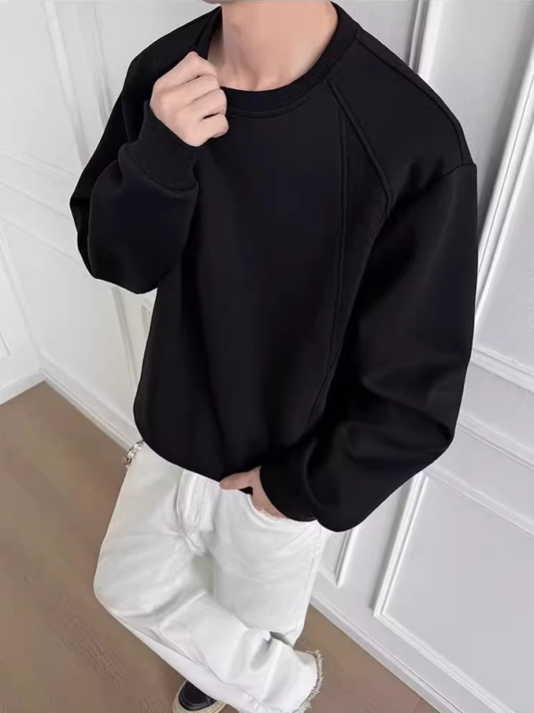 Φούτερ με φλίς επένδυση, χωρίς γιακά, χωρίς κουκούλα, μακρύ μανίκι, ελαφρώς χαλαρή γραμμή, πολυεστέρας 51-70%