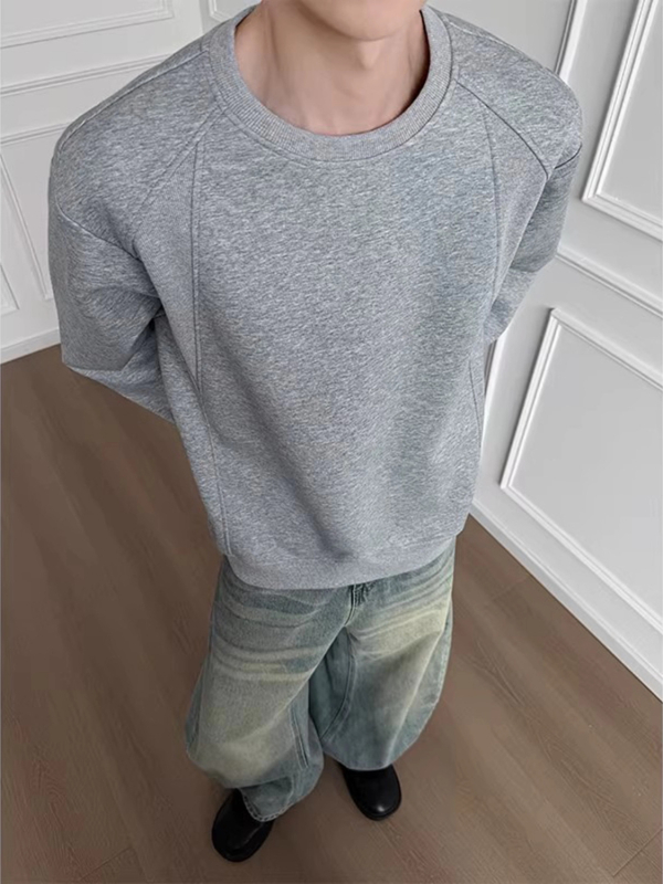 Φούτερ με φλίς επένδυση, χωρίς γιακά, χωρίς κουκούλα, μακρύ μανίκι, ελαφρώς χαλαρή γραμμή, πολυεστέρας 51-70%