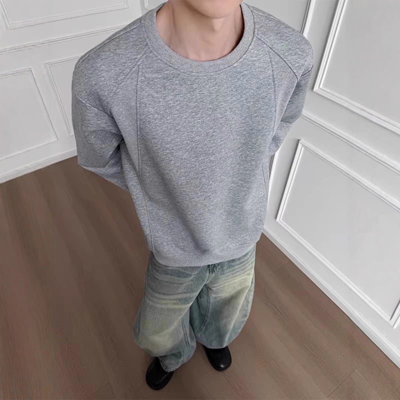 Φούτερ με φλίς επένδυση, χωρίς γιακά, χωρίς κουκούλα, μακρύ μανίκι, ελαφρώς χαλαρή γραμμή, πολυεστέρας 51-70%