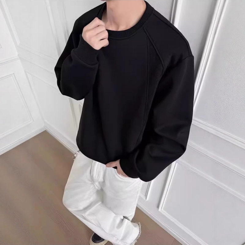 Φούτερ με φλίς επένδυση, χωρίς γιακά, χωρίς κουκούλα, μακρύ μανίκι, ελαφρώς χαλαρή γραμμή, πολυεστέρας 51-70%