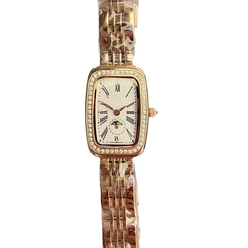 Langjia ceas de femei cu fază a lunii, cu diamante, mișcare quartz Swiss ETA, cristal de safir, rezistență la apă 50 m