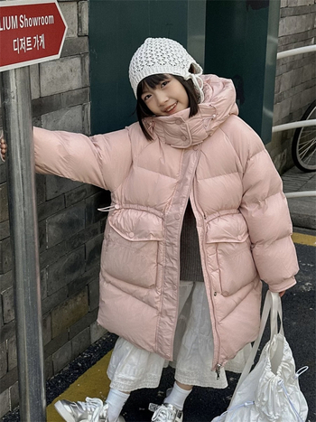 Bērnu ziemas jaka ar pūka pildījumu, vidēja garuma, ar kapuci, rāvējslēdzējs