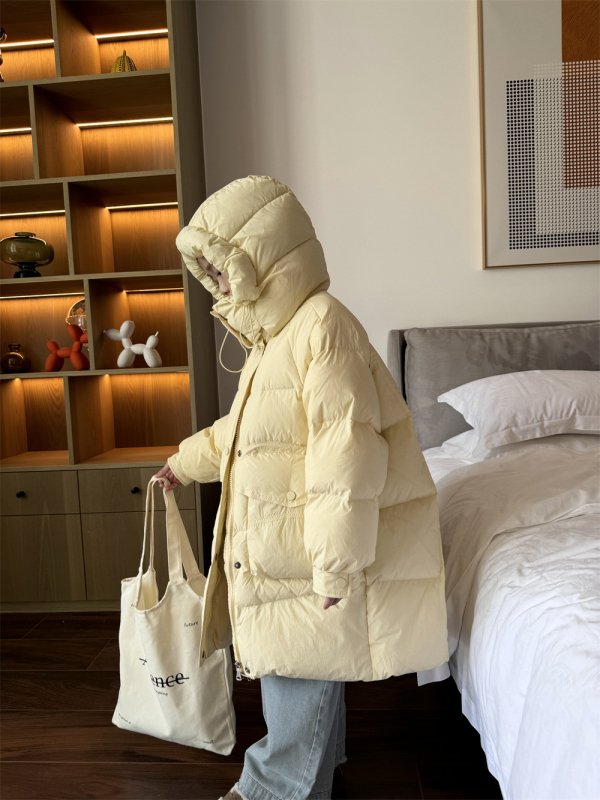 Bērnu ziemas jaka ar pūka pildījumu, vidēja garuma, ar kapuci, rāvējslēdzējs