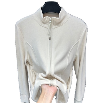 Fleece kardigán érett nők számára — hosszú ujjú, félmagas gallér, szabványos hossz, közepes vastagság, anyag: Spandex/Polyester