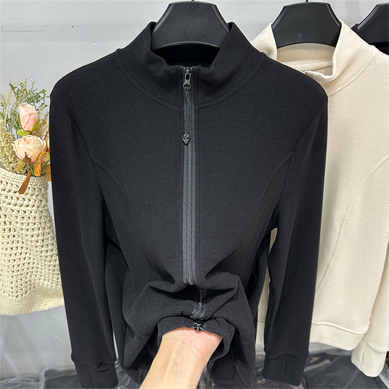 Fleece kardigán érett nők számára — hosszú ujjú, félmagas gallér, szabványos hossz, közepes vastagság, anyag: Spandex/Polyester