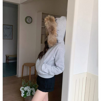 Γυναικείο μπουφάν με κουκούλα και γούνα στο γιακά, φλις εσωτερικό, κοντό μήκος, με φερμουάρ, πολυεστέρας, Χειμώνας 2025