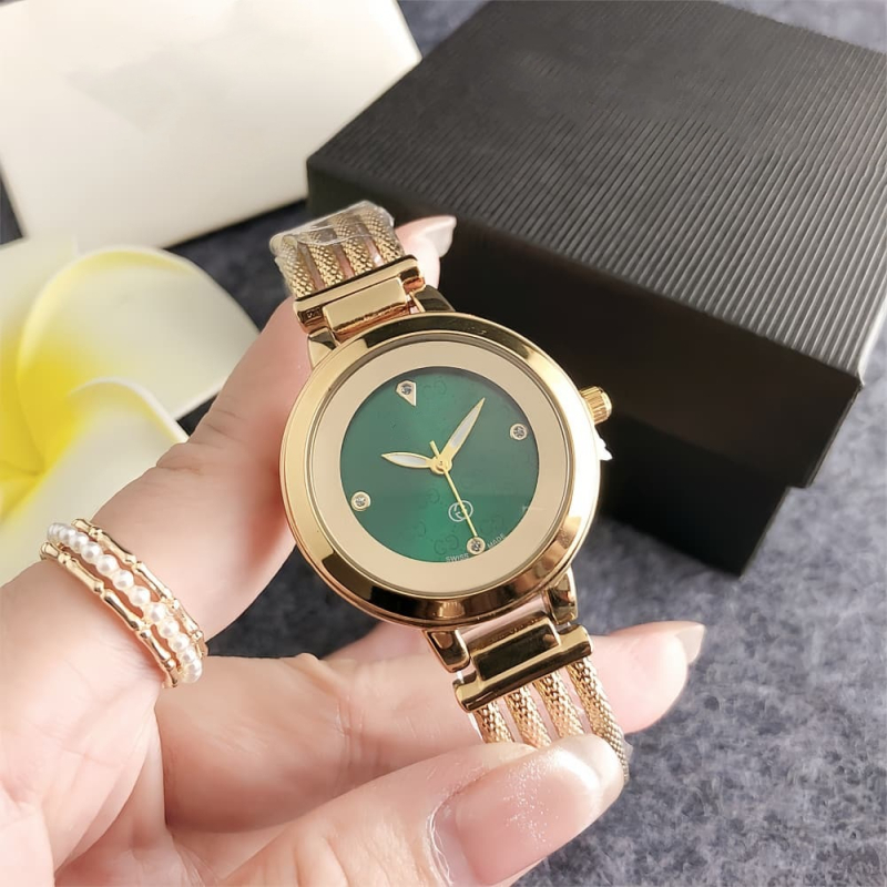 Ceas de damă cu brățară metalică, cadran perlă-efect, mișcare electronică SL68, carcasă rotundă din aliaj, nu este rezistent la apă