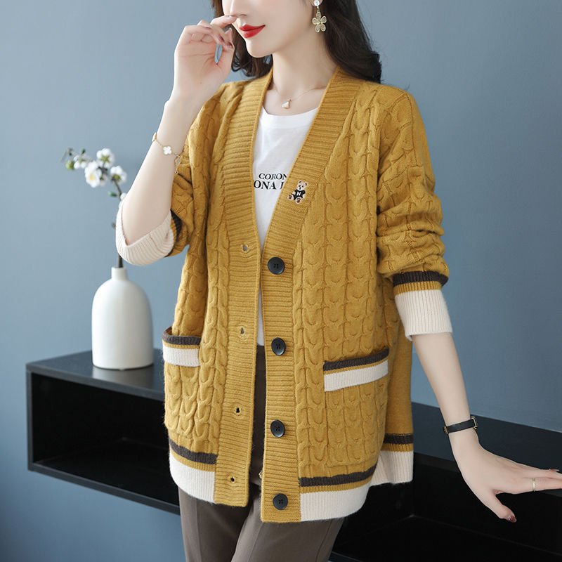 Kardigan od pletenine s V-izrezom, blok boja, smjesa poliestera i viskoze, dugi rukavi, duljina 50–65 cm