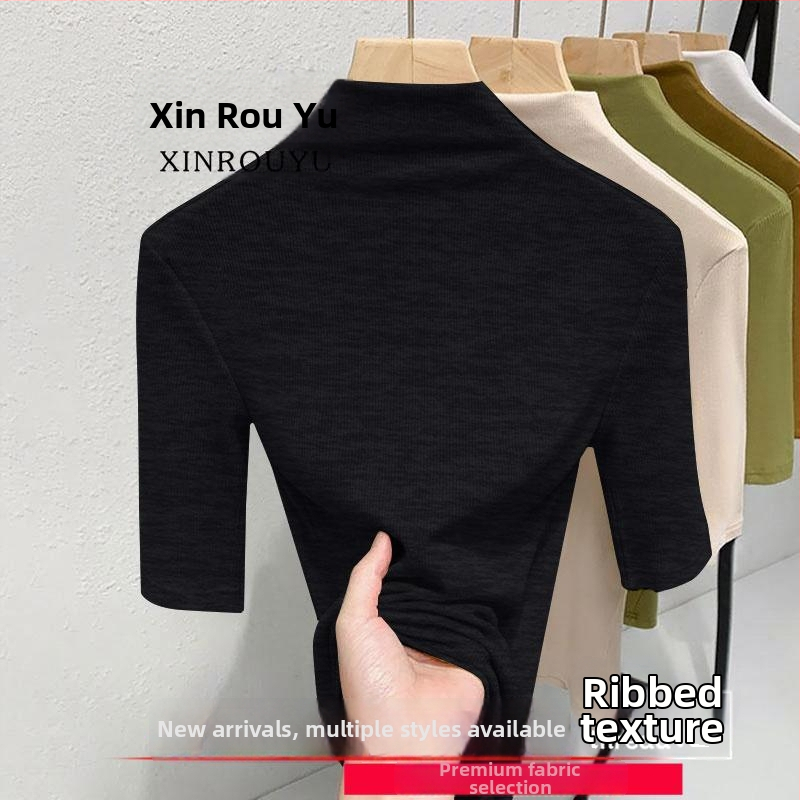 Ženski termalni top s flis podstavom, plus size, poludugi rukav, mock neck ovratnik, uski kroj, jesen-zima