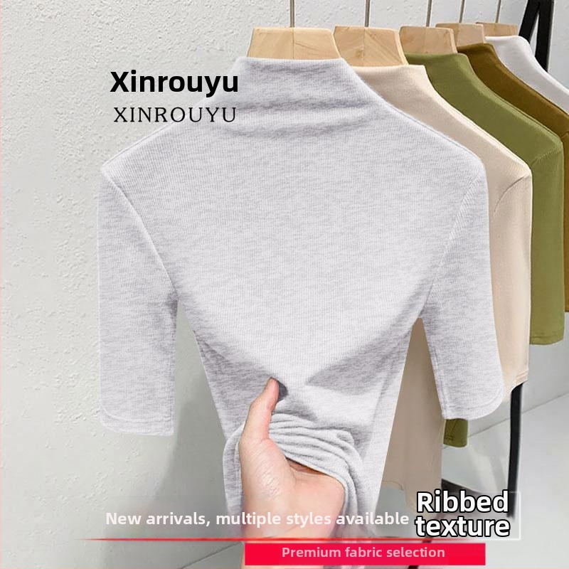 Ženski termalni top s flis podstavom, plus size, poludugi rukav, mock neck ovratnik, uski kroj, jesen-zima