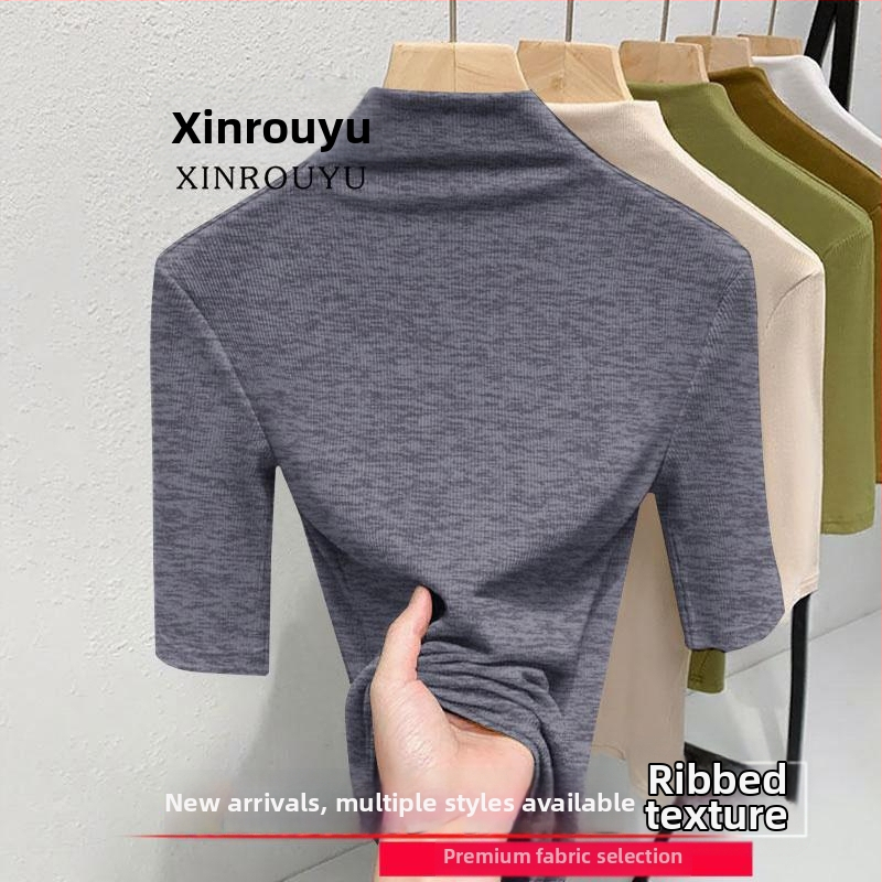 Ženski termalni top s flis podstavom, plus size, poludugi rukav, mock neck ovratnik, uski kroj, jesen-zima