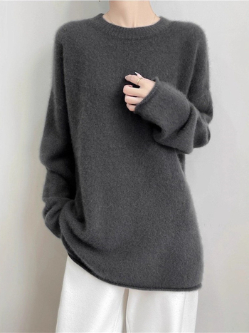 Ženski debeli pleteni džemper s okruglim izrezom, opuštena silueta, jednobojan, jesen-zima, plus size, korejsko-japanski ležerni stil