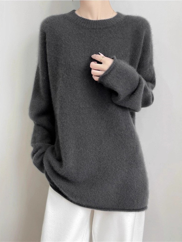 Ženski debeli pleteni džemper s okruglim izrezom, opuštena silueta, jednobojan, jesen-zima, plus size, korejsko-japanski ležerni stil