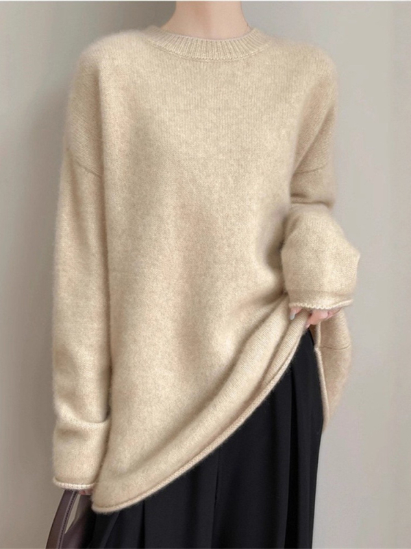 Ženski debeli pleteni džemper s okruglim izrezom, opuštena silueta, jednobojan, jesen-zima, plus size, korejsko-japanski ležerni stil