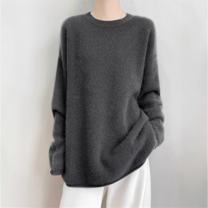 Ženski debeli pleteni džemper s okruglim izrezom, opuštena silueta, jednobojan, jesen-zima, plus size, korejsko-japanski ležerni stil