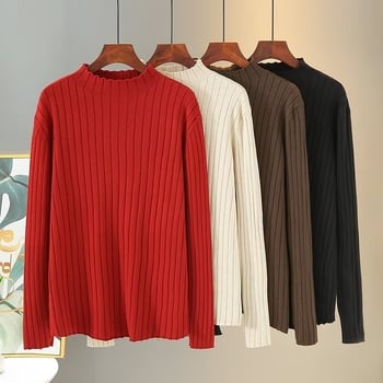 Pleten pulover s dugim rukavima i poluotvorenim ovratnikom, poliester smjesa 30–50%, jesen 2024, casual stil