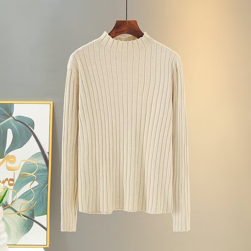 Pleten pulover s dugim rukavima i poluotvorenim ovratnikom, poliester smjesa 30–50%, jesen 2024, casual stil