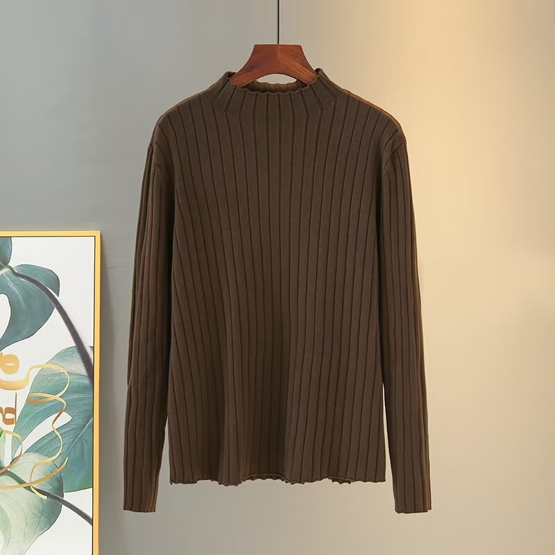 Pleten pulover s dugim rukavima i poluotvorenim ovratnikom, poliester smjesa 30–50%, jesen 2024, casual stil