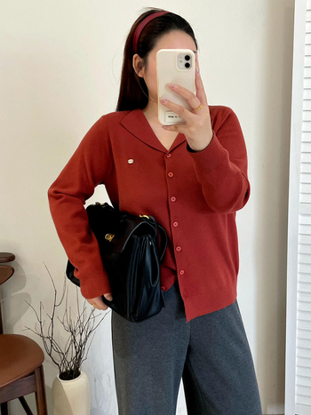 Ženski kardigan s ovratnikom, dugi rukavi, pleteni materijal od poliestera i viskoze, zima 2025