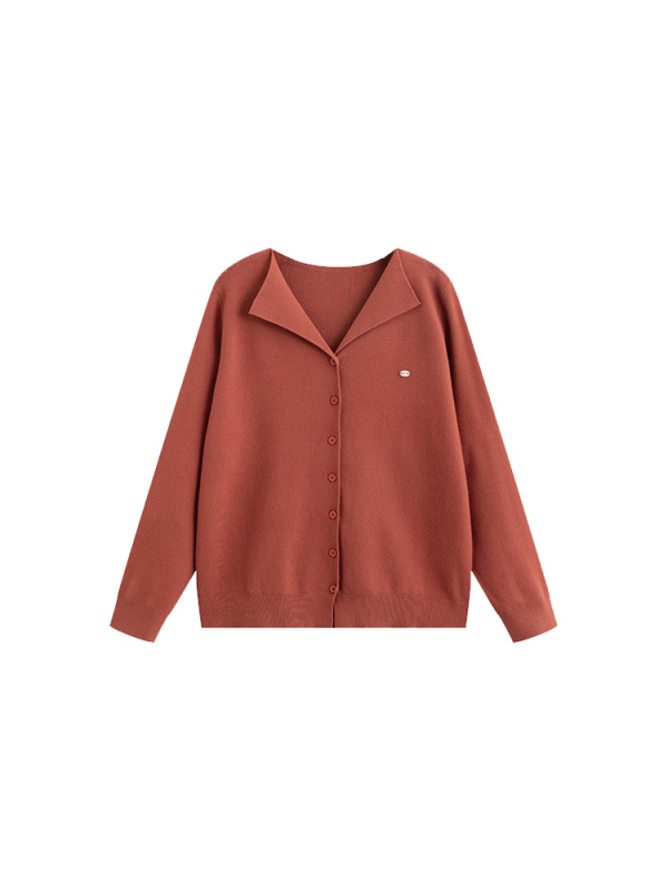 Ženski kardigan s ovratnikom, dugi rukavi, pleteni materijal od poliestera i viskoze, zima 2025