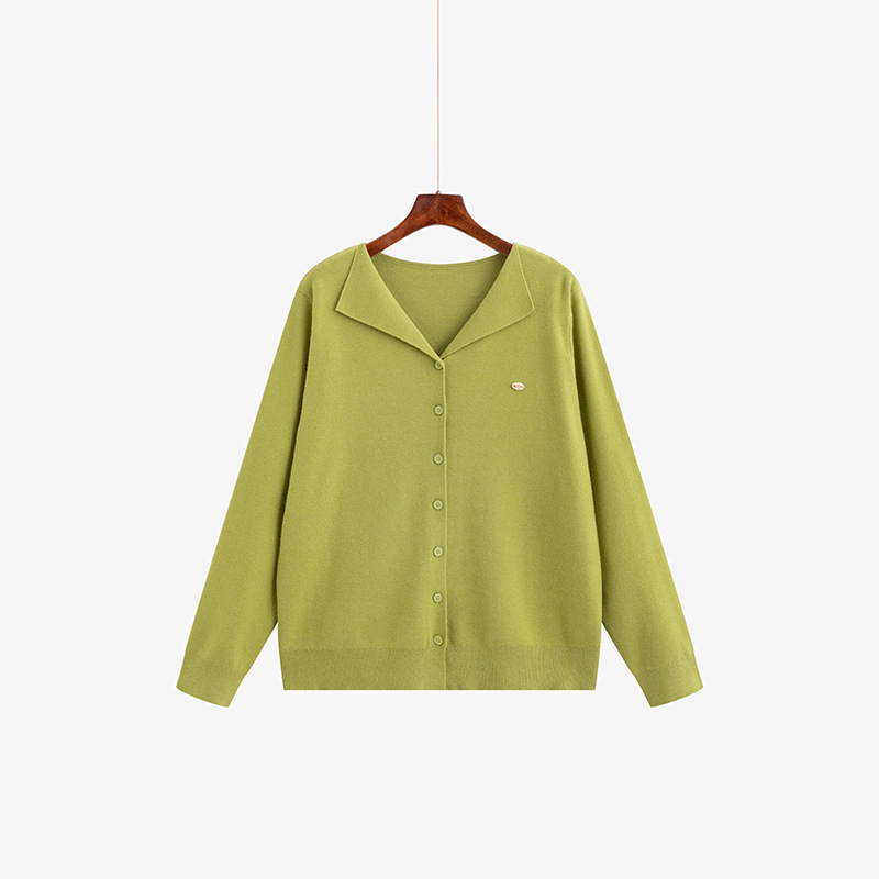 Ženski kardigan s ovratnikom, dugi rukavi, pleteni materijal od poliestera i viskoze, zima 2025