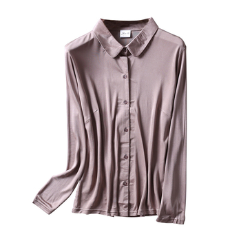 Дамска риза от Mulberry коприна, дълъг ръкав, куклена яка, тежка плетка, стил темпераментен градски стил