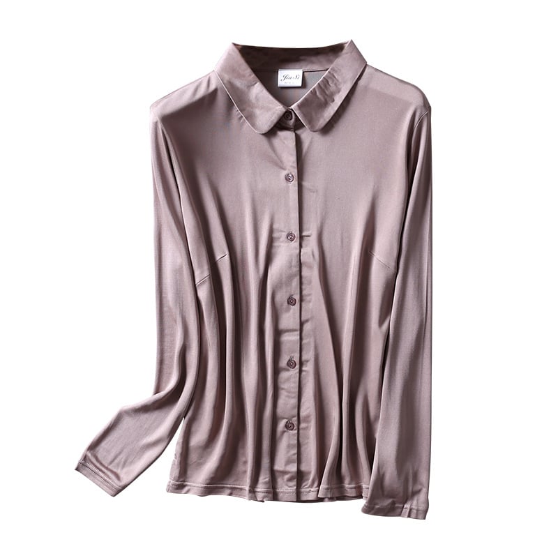 Дамска риза от Mulberry коприна, дълъг ръкав, куклена яка, тежка плетка, стил темпераментен градски стил