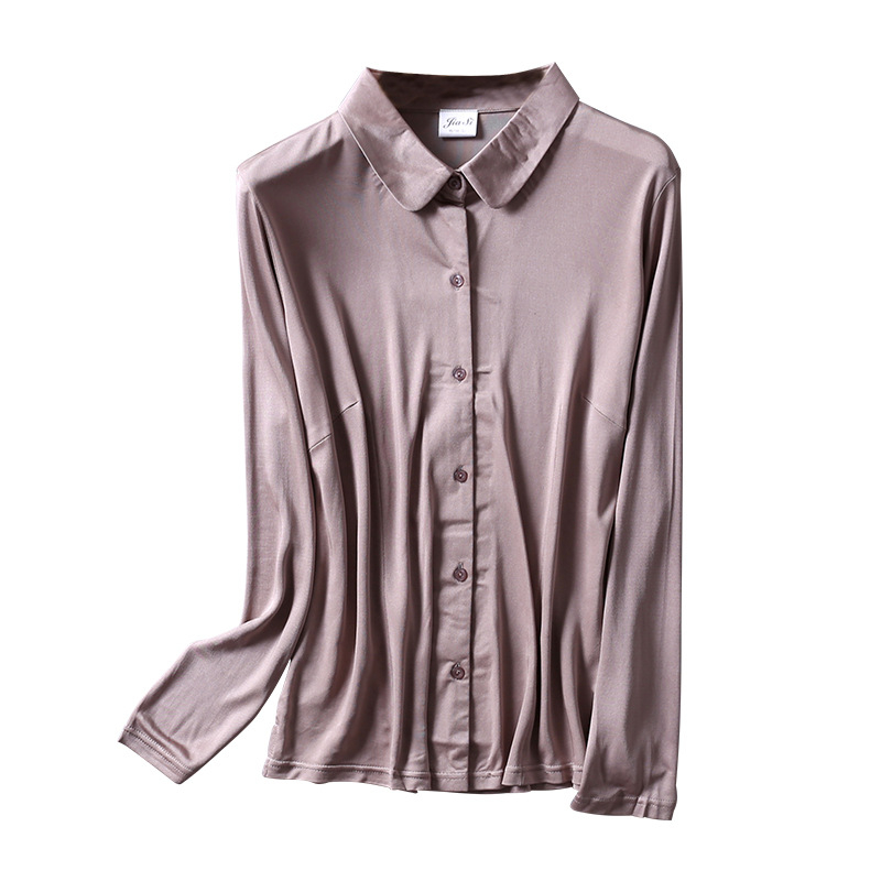 Дамска риза от Mulberry коприна, дълъг ръкав, куклена яка, тежка плетка, стил темпераментен градски стил