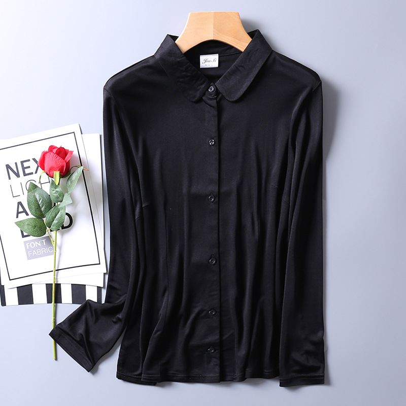 Дамска риза от Mulberry коприна, дълъг ръкав, куклена яка, тежка плетка, стил темпераментен градски стил