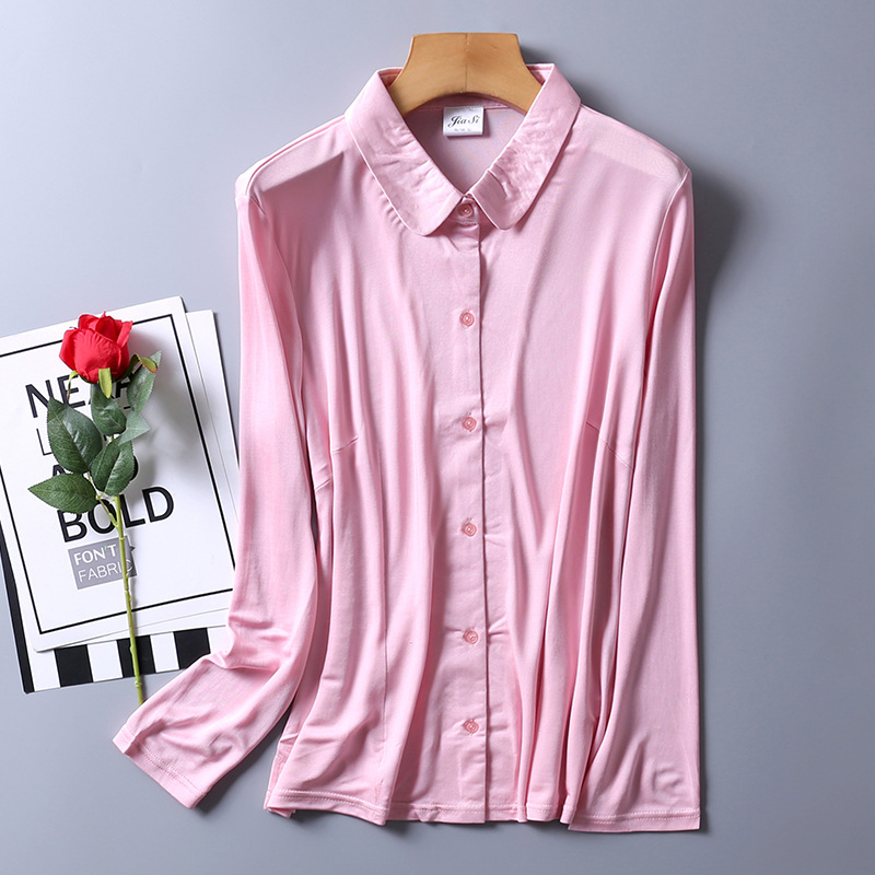 Дамска риза от Mulberry коприна, дълъг ръкав, куклена яка, тежка плетка, стил темпераментен градски стил