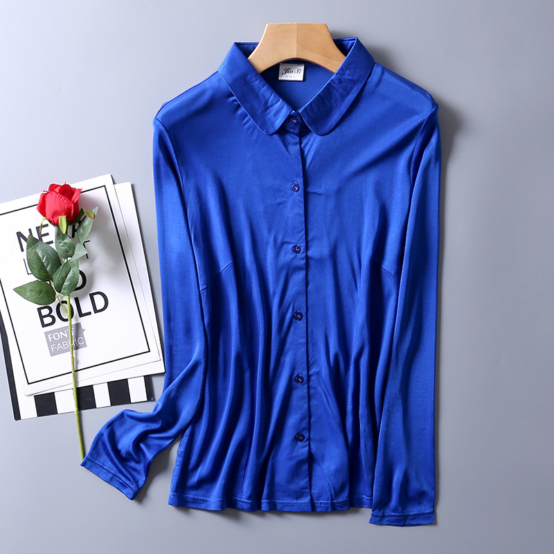 Дамска риза от Mulberry коприна, дълъг ръкав, куклена яка, тежка плетка, стил темпераментен градски стил