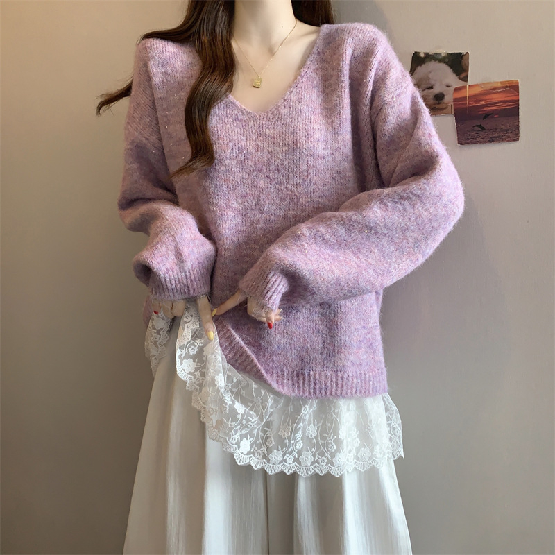 Ženski pulover s nepravilnim čipkastim detaljima, jesenji plus veličina, nježan stil, elegantan top