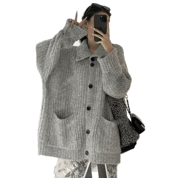 Cardigan The dream of jade, s visokim ovratnikom, opuštenog kroja, dugi rukavi, srednja duljina, pleteni materijal od poliestera i spandeksa