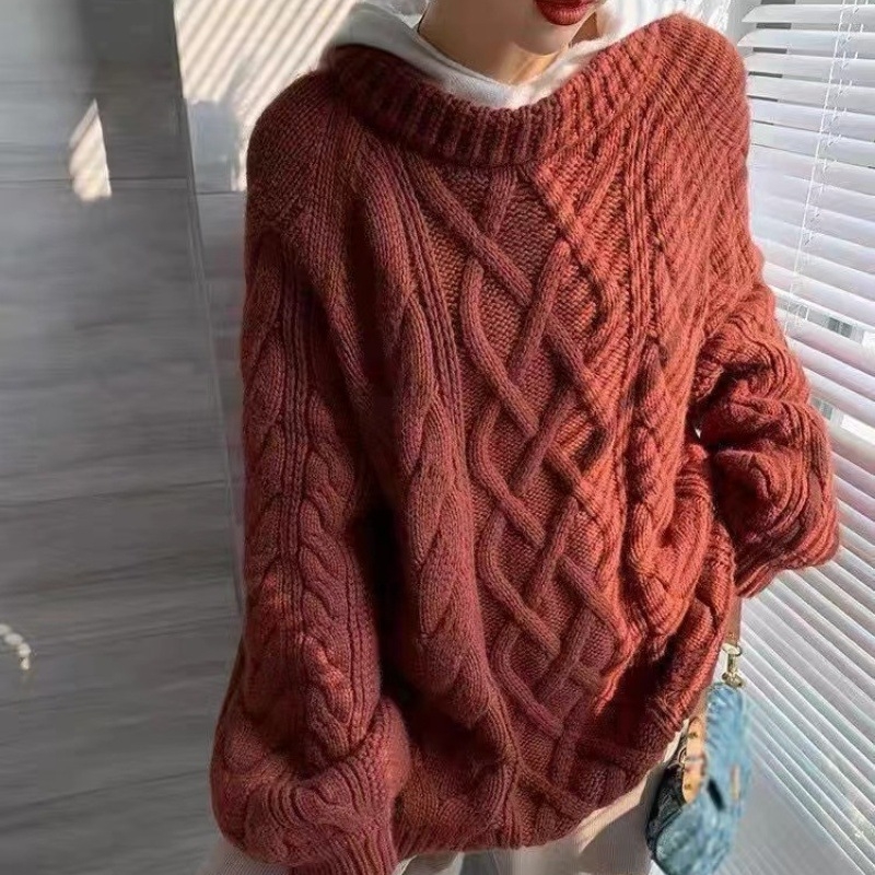 Džemper s twist pletenjem, raglan rukavima, okrugli ovratnik, širokog kroja