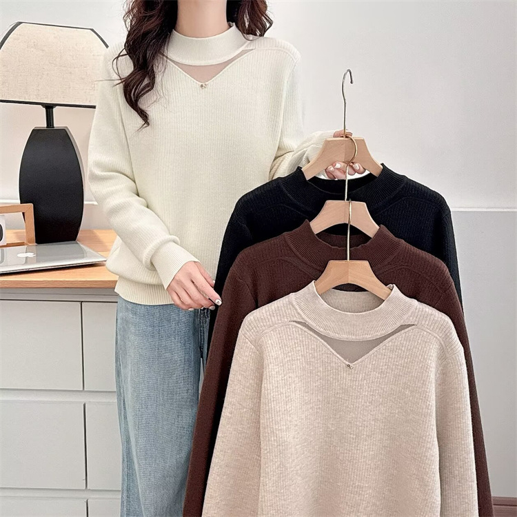 Sieviešu biezu adītu džemperi ar pusi augstu apkakli, brīvs piegriezums, garas piedurknes, poliesteris, ziemas 2024