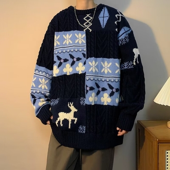 Muški patchwork džemper zimi, debeli pleteni model, retro božićni stil, plus veličine, topao