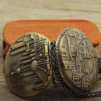 Antīkā stila kabatas pulkstenis ar pasaules laiku, kvarts mehānisms, cinka sakausējuma korpuss