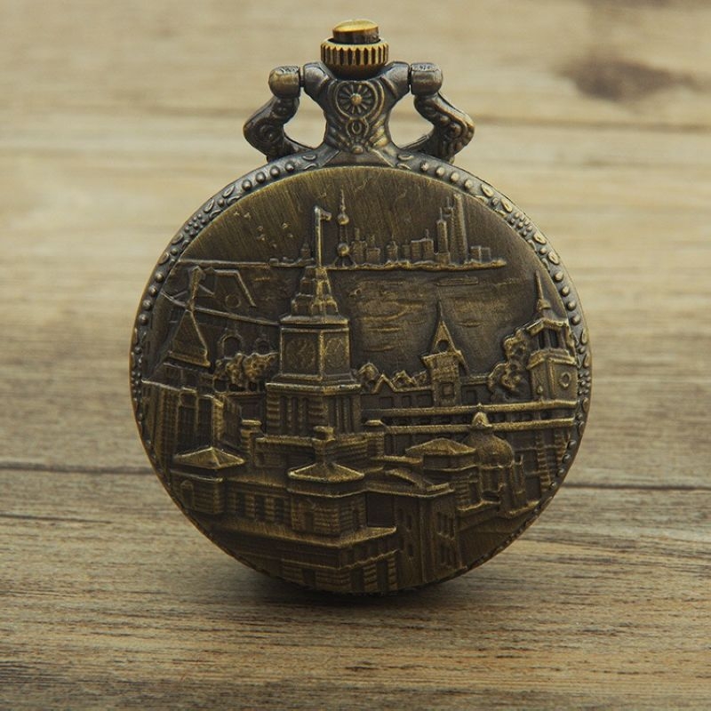 Antīkā stila kabatas pulkstenis ar pasaules laiku, kvarts mehānisms, cinka sakausējuma korpuss