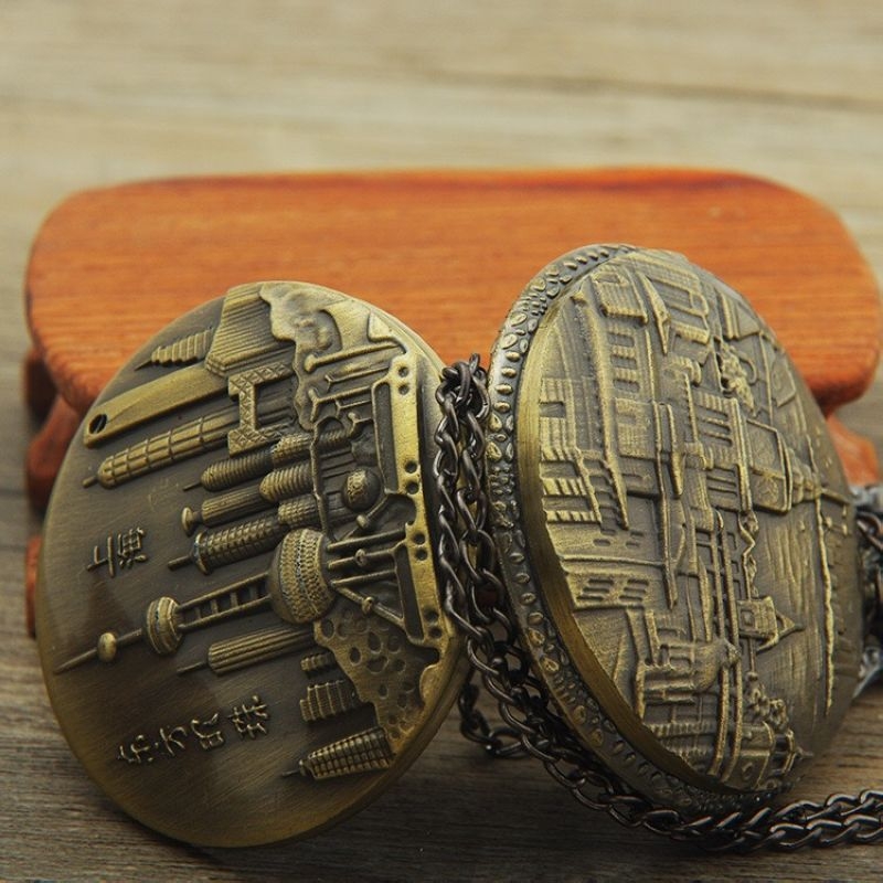 Antīkā stila kabatas pulkstenis ar pasaules laiku, kvarts mehānisms, cinka sakausējuma korpuss