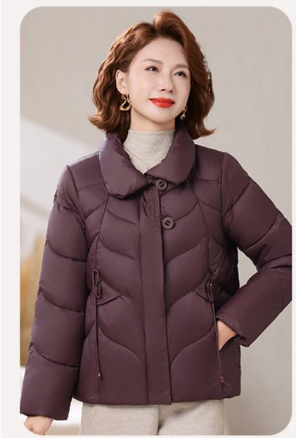 Slim-fit medvilninė-pildyta striukė rudens–žiemos sezonui, Plus dydis, trumpas ilgis 50–65 cm, užtrauktukas, V formos apykaklė, vienos spalvos, poliesterio-paminkštinimas, elastinga poliesterio medžiaga